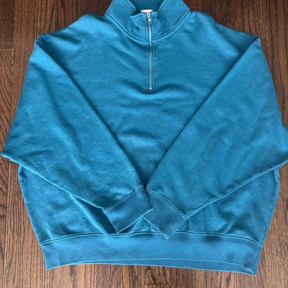 Victoria Secret Pink Blue Oversized Longsleeve Pullover Quarter Zip Fall Autumn